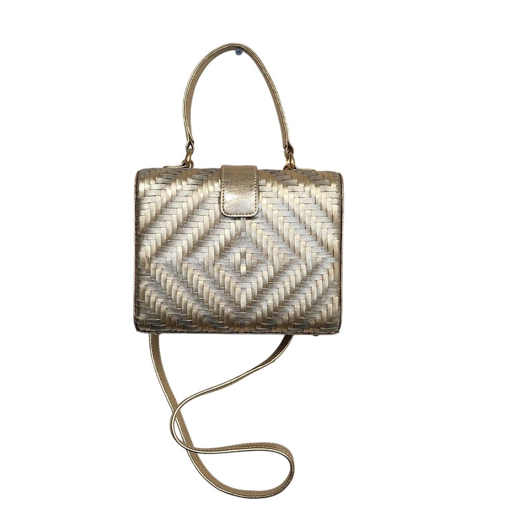 Gold Coast Womens Metallic Gold Woven Basketweave Crossbody/Top Handle Purse